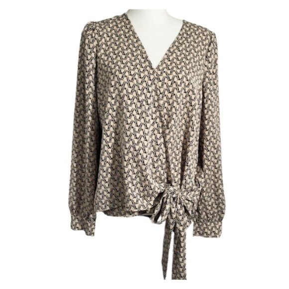 EMERY ROSE Tan & Black Tie-Front Blouse - New With Tags Women's L - Picture 4 of 6